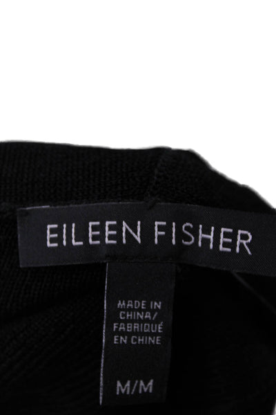 Eileen Fisher Womens Basic V-Neck Long Sleeve Black Sweater Size M
