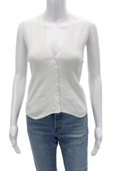 Zara Womens Sleeveless V-Neck Basic Button-Up Sweater White Size L