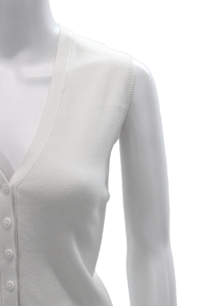 Zara Womens Sleeveless V-Neck Basic Button-Up Sweater White Size L