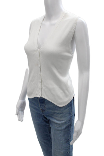 Zara Womens Sleeveless V-Neck Basic Button-Up Sweater White Size L