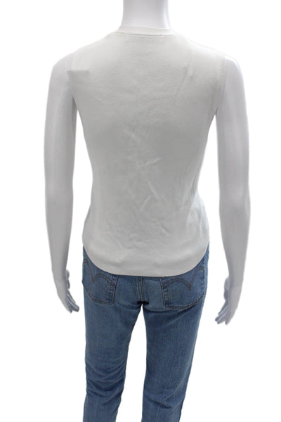 Zara Womens Sleeveless V-Neck Basic Button-Up Sweater White Size L