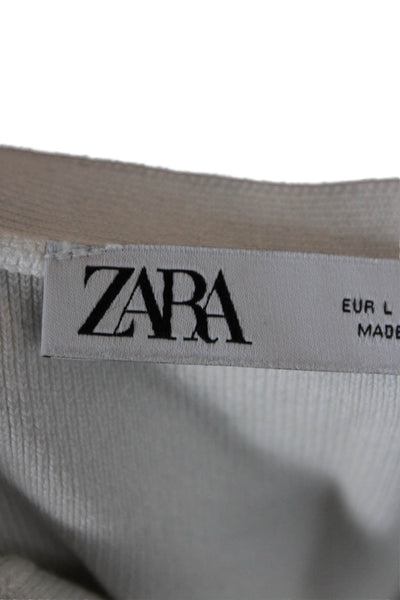Zara Womens Sleeveless V-Neck Basic Button-Up Sweater White Size L