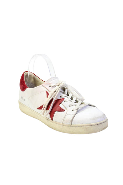 Gio+ Womens Lace Up Suede Trim Star Low Top Sneakers White Red Size 40