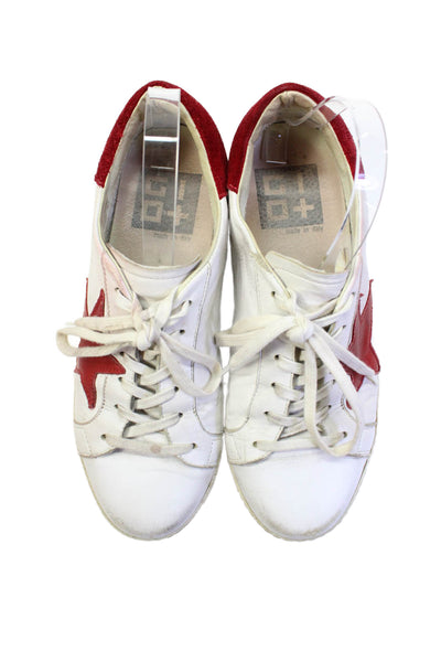 Gio+ Womens Lace Up Suede Trim Star Low Top Sneakers White Red Size 40