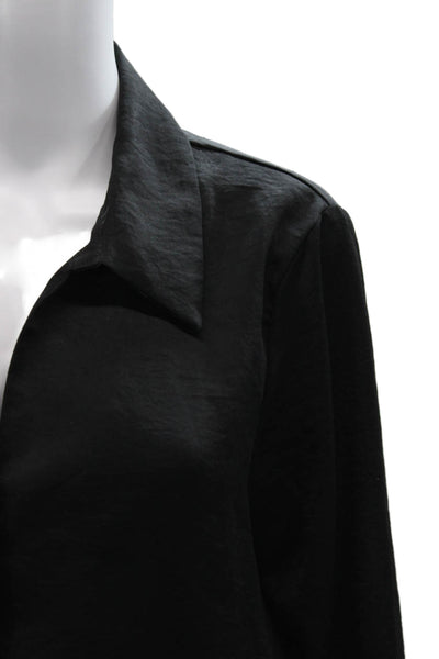 Zara Women Black Cropped Button-Up Collared Long Sleeve 90s Top Size L