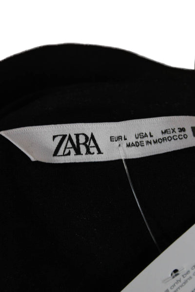 Zara Women Black Cropped Button-Up Collared Long Sleeve 90s Top Size L