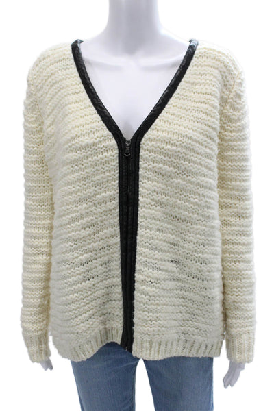 Si-Iae Unisex Cardigan Full Zip Beige V Neck Acrylic Wool Long Sleeve Size S