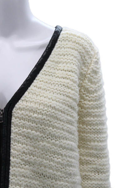Si-Iae Unisex Cardigan Full Zip Beige V Neck Acrylic Wool Long Sleeve Size S