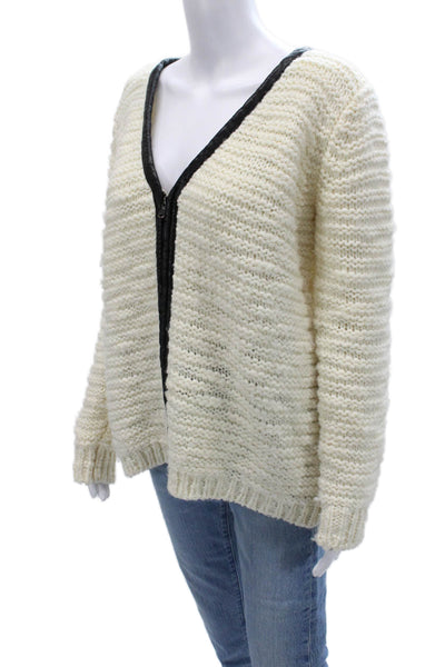 Si-Iae Unisex Cardigan Full Zip Beige V Neck Acrylic Wool Long Sleeve Size S