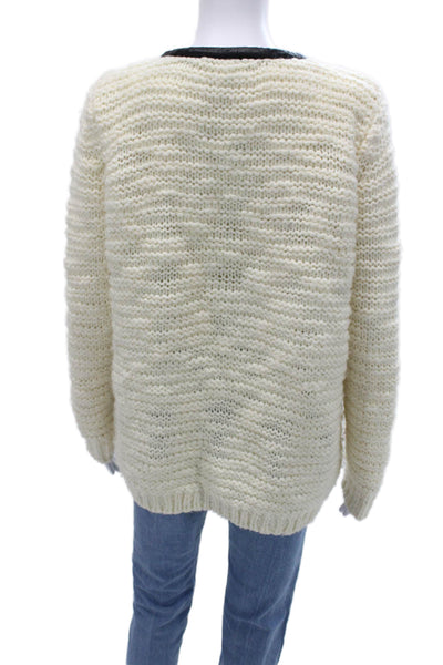 Si-Iae Unisex Cardigan Full Zip Beige V Neck Acrylic Wool Long Sleeve Size S