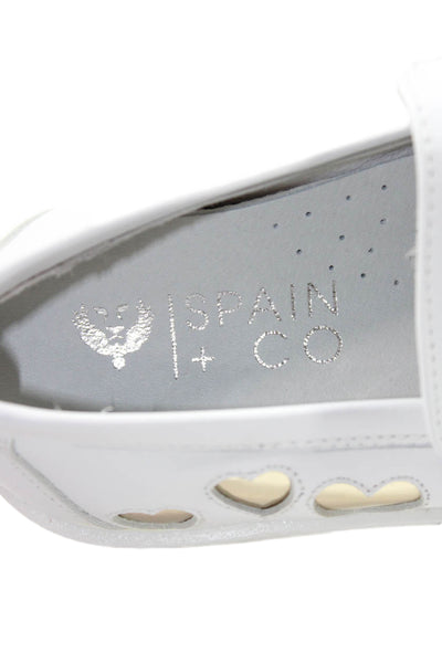 Spain + Co Womens Leather Metallic Heart Motif Slip On Loafers White Size 5