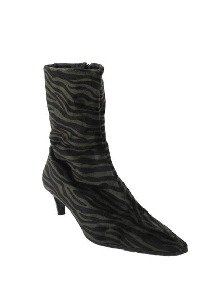 Zara Womens Velvet Animal Print Pointed Toe Mid Calf Boots Black Size EUR 39