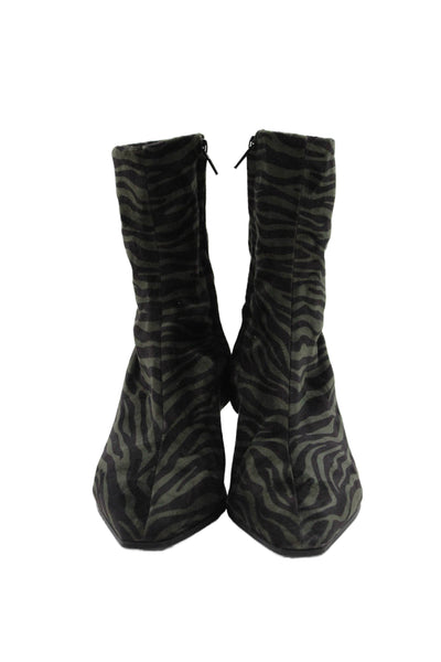 Zara Womens Velvet Animal Print Pointed Toe Mid Calf Boots Black Size EUR 39