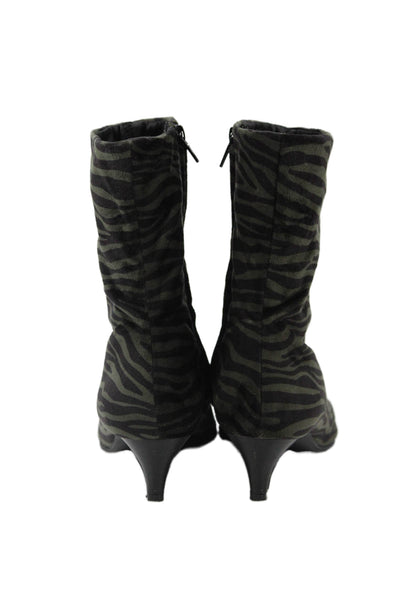 Zara Womens Velvet Animal Print Pointed Toe Mid Calf Boots Black Size EUR 39