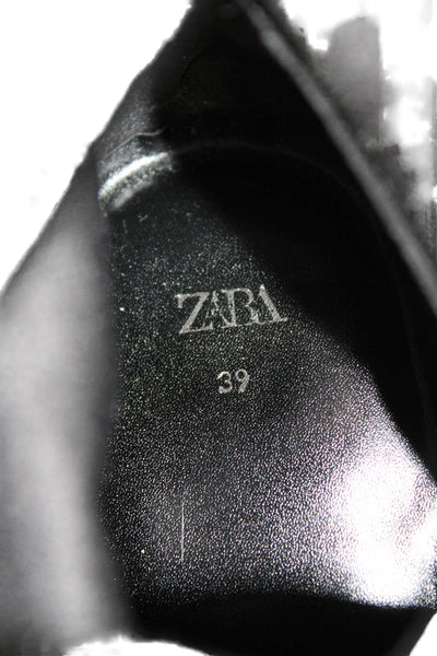 Zara Womens Velvet Animal Print Pointed Toe Mid Calf Boots Black Size EUR 39