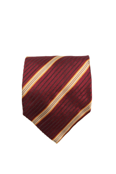 Ermenegildo Zegna Mens Silk Striped Classic Necktie Red Orange