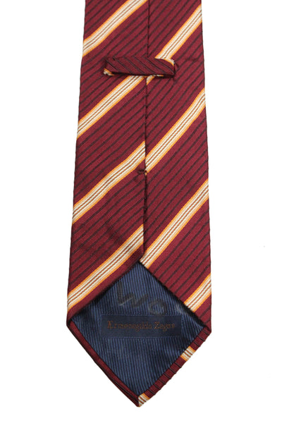 Ermenegildo Zegna Mens Silk Striped Classic Necktie Red Orange