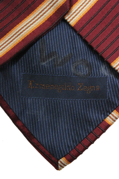 Ermenegildo Zegna Mens Silk Striped Classic Necktie Red Orange