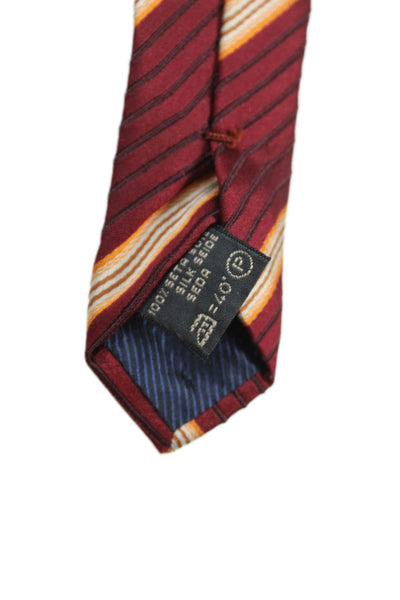 Ermenegildo Zegna Mens Silk Striped Classic Necktie Red Orange