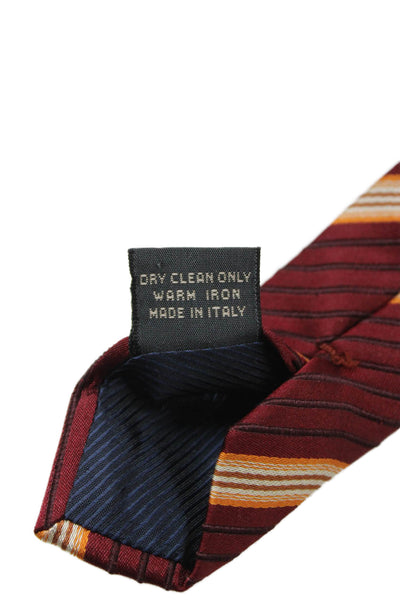 Ermenegildo Zegna Mens Silk Striped Classic Necktie Red Orange