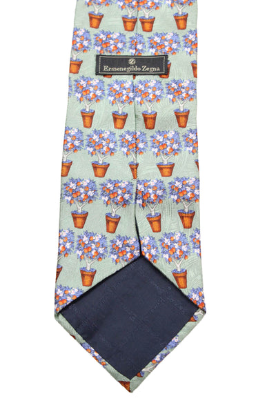 Ermenegildo Zegna Mens Silk Striped Classic Necktie Red Orange