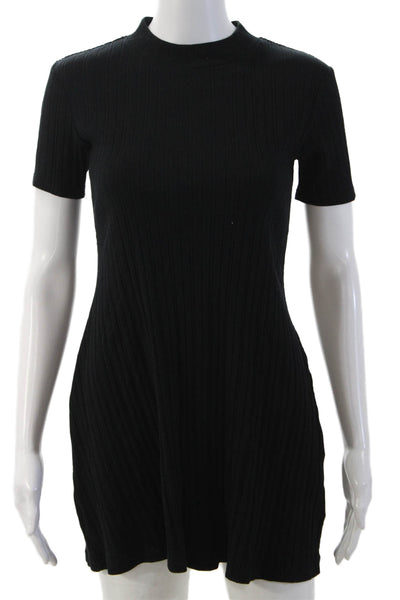 Zara Women Sweater Dress Black Mock Neck Short Sleeve Above Knee Size S