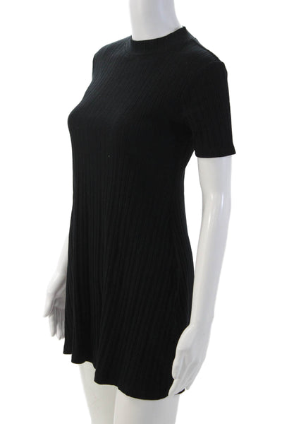 Zara Women Sweater Dress Black Mock Neck Short Sleeve Above Knee Size S