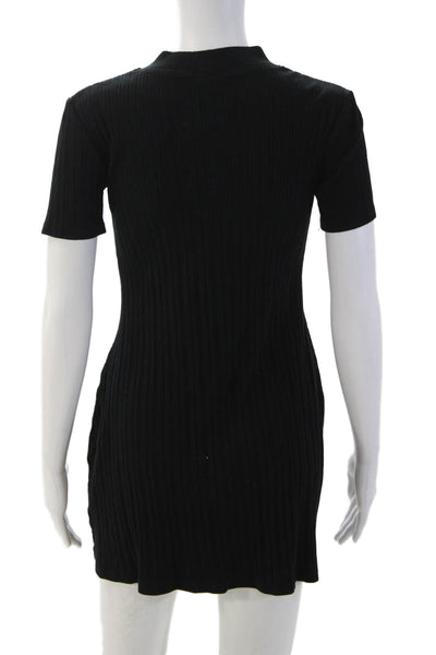 Zara Women Sweater Dress Black Mock Neck Short Sleeve Above Knee Size S