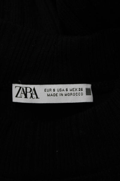 Zara Women Sweater Dress Black Mock Neck Short Sleeve Above Knee Size S