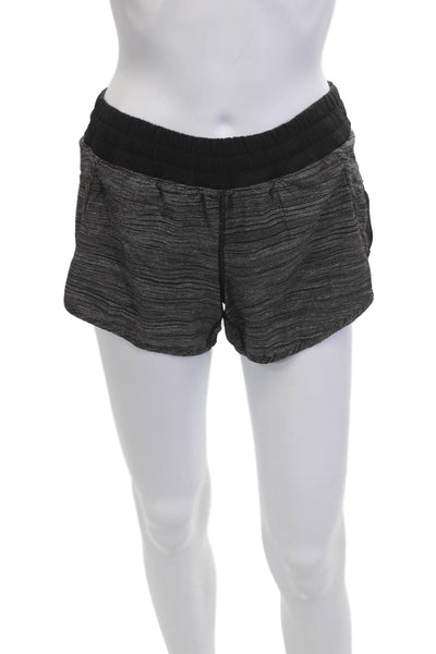 Lululemon Womens Striped Black Nylon Blend Sports Shorts Zip Size 4