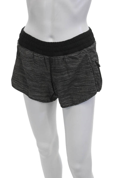 Lululemon Womens Striped Black Nylon Blend Sports Shorts Zip Size 4