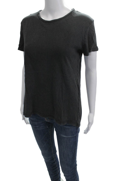 Zara Womens Basic Crew Neck Short Sleeve Dark Gray Cotton T-Shirt Size S