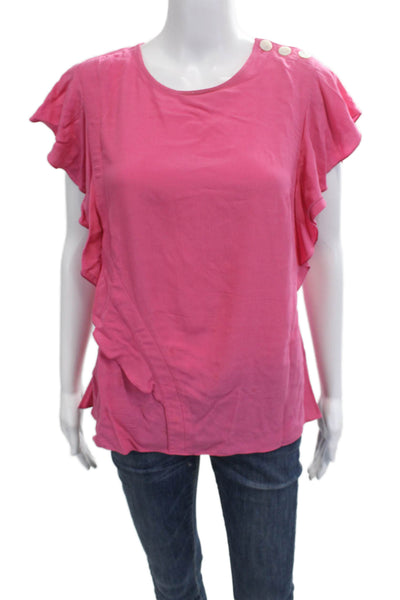Derek Lam 10 Crosby Women Pink Cap Sleeve Round Neck Blouse Button Size 4