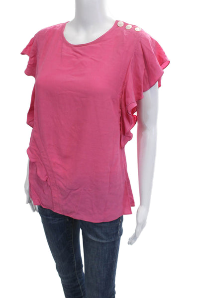 Derek Lam 10 Crosby Women Pink Cap Sleeve Round Neck Blouse Button Size 4