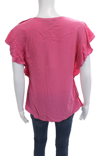 Derek Lam 10 Crosby Women Pink Cap Sleeve Round Neck Blouse Button Size 4