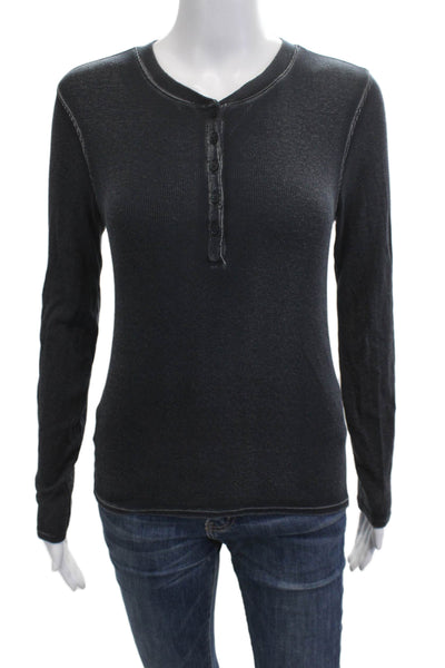 Patrick Assaraf Womens Basic Button-Up Long Sleeve Round Neck Dark Gray Size M