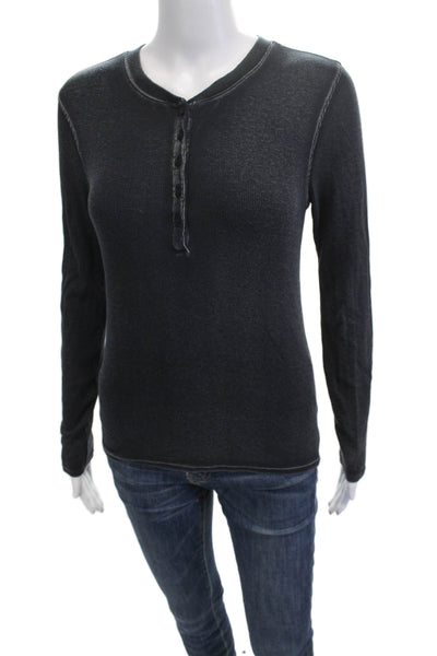 Patrick Assaraf Womens Basic Button-Up Long Sleeve Round Neck Dark Gray Size M