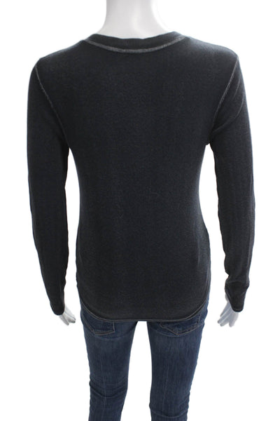 Patrick Assaraf Womens Basic Button-Up Long Sleeve Round Neck Dark Gray Size M