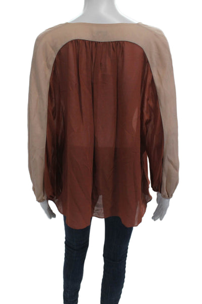 Joie Women Tunic V-Neck Silk Blend Long Sleeve Beige Bohemian Size S