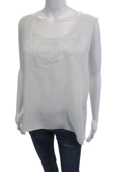 T Tahari Women Sleeveless Round Neck White Polyester Blouse Size M