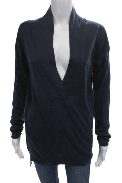 Barneys New York Unisex Dark Blue Wool Cashmere Pullover Long Sleeve Size M