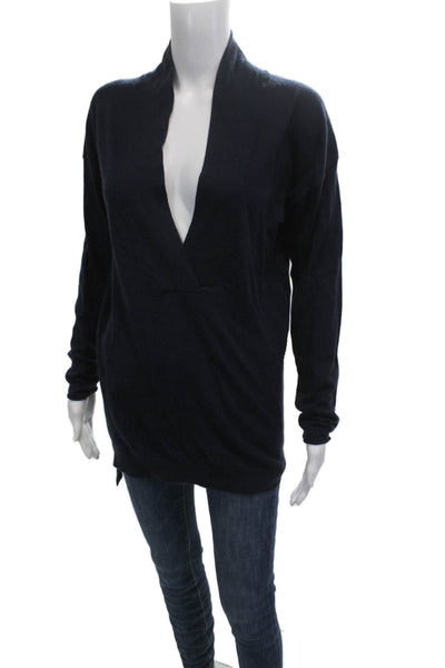 Barneys New York Unisex Dark Blue Wool Cashmere Pullover Long Sleeve Size M