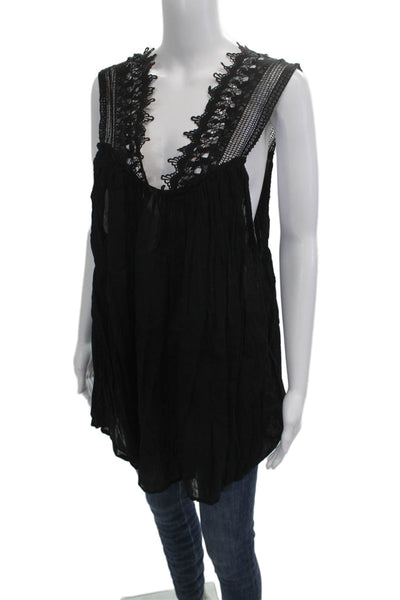 Indah Women Tunic Black Cotton V-Neck Sleeveless Bohemian Size XS