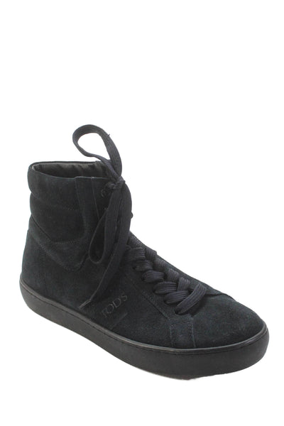 Tods Mens Suede Lace-Up High-Top Fashion Sneakers Solid Black Size 5