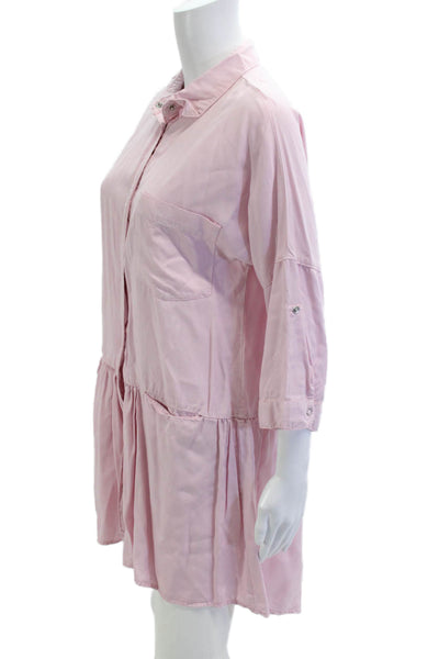 Zara Basic Women Shirt Dress Pink Collared 3/4 Sleeve Polyester Size S