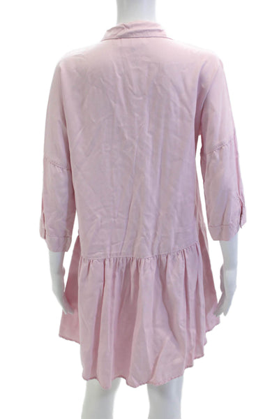 Zara Basic Women Shirt Dress Pink Collared 3/4 Sleeve Polyester Size S