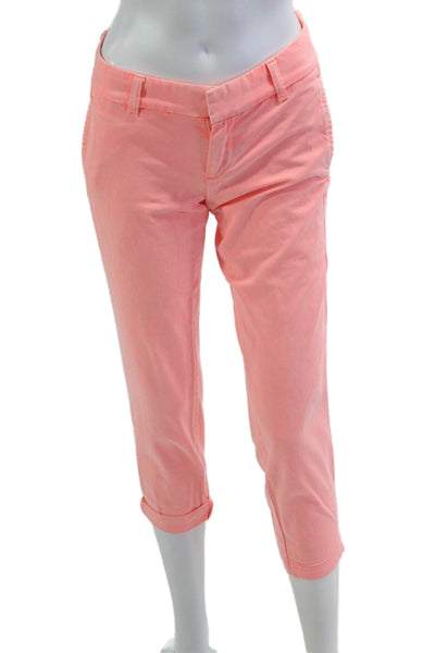 J Crew Womens Chino Capri Pants Pink Cotton Button Low Rise Petite Size 00