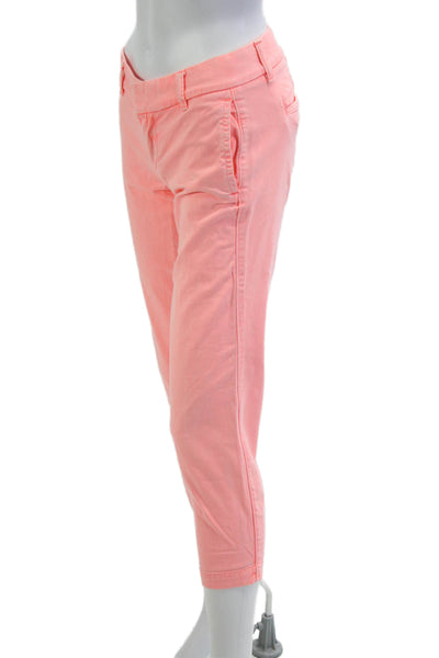 J Crew Womens Chino Capri Pants Pink Cotton Button Low Rise Petite Size 00