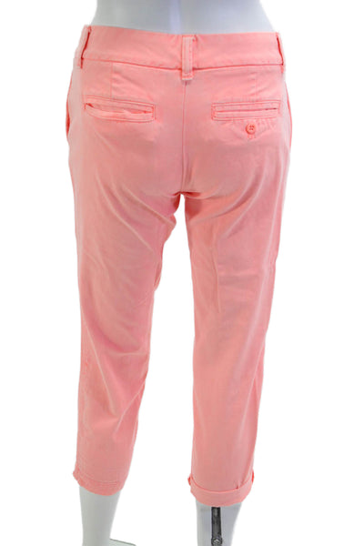 J Crew Womens Chino Capri Pants Pink Cotton Button Low Rise Petite Size 00
