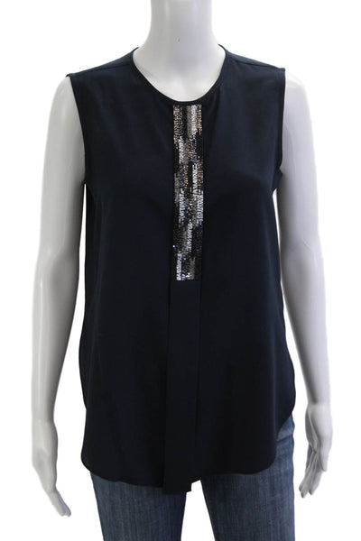 Vince Camuto Womens Sleeveless Round Neck Dark Blue Polyester Blouse Size S